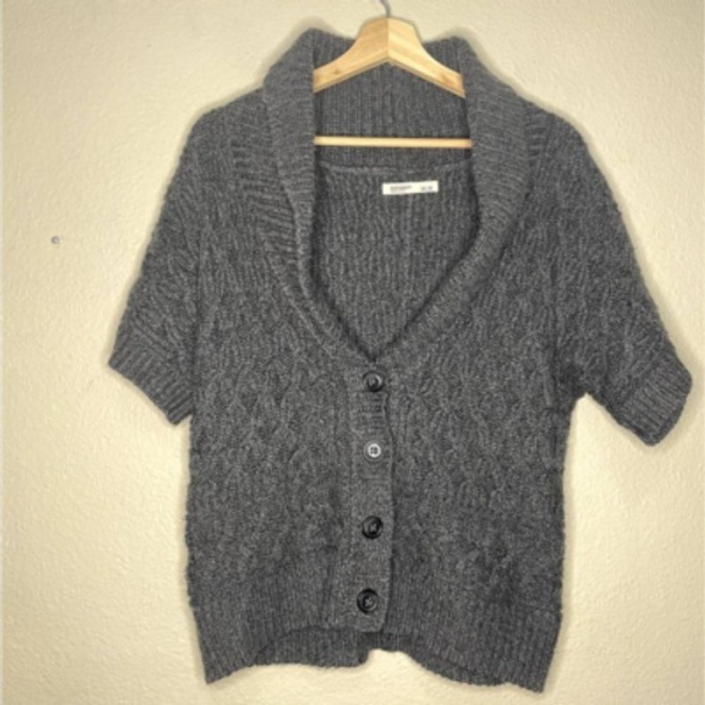 Old Navy Chunky Knit Cardigan Sweater Women M Gray Shawl Collar Cozy Cottagecore